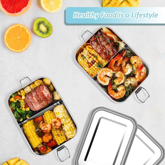Ланч-бокс з нержавіючої сталі 1400 мл герметичний, з 2 знімними перегородками відділеннями, лоток судок контейнер для роботи школи | Зображення 5