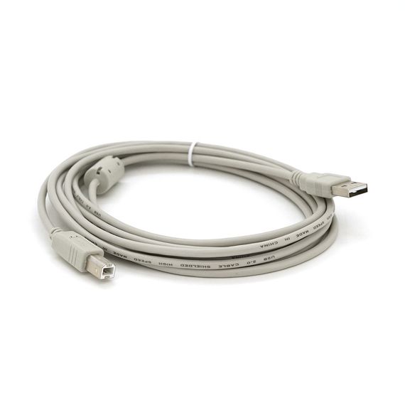 Кабель USB 2.0 AM/BM, 3.0m, 1 ферит, білий