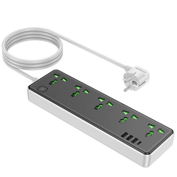 Подовжувач Hoco AC13A Safety Socket (3USB-A/1C/5xSocket) (1.5m) Black | Зображення 2