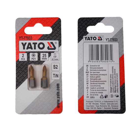 Насадка викруткова біта хрестовидна PZ1 х 25 мм 2 штуки YATO YT-77933