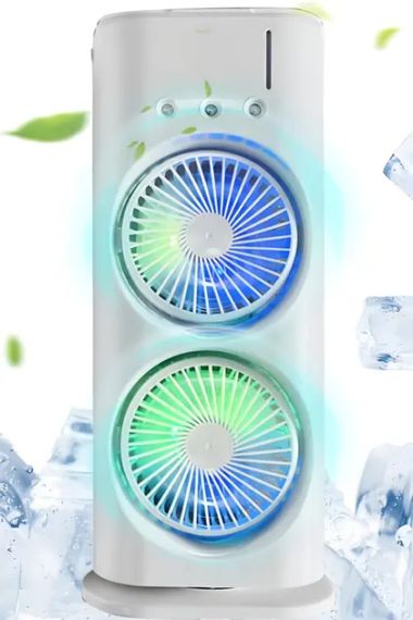 Вентилятор настільний подвійний з охолодженням Double-ended Spray Fan LED-підсвічування 3 швидкості, розпилювач водяного туману