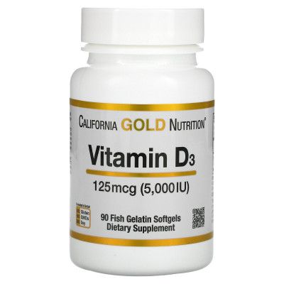 Витамин California Gold Nutrition Витамин D3, 5000 МЕ (125 мкг), 90 желатиновых капсул (CGN-01065)