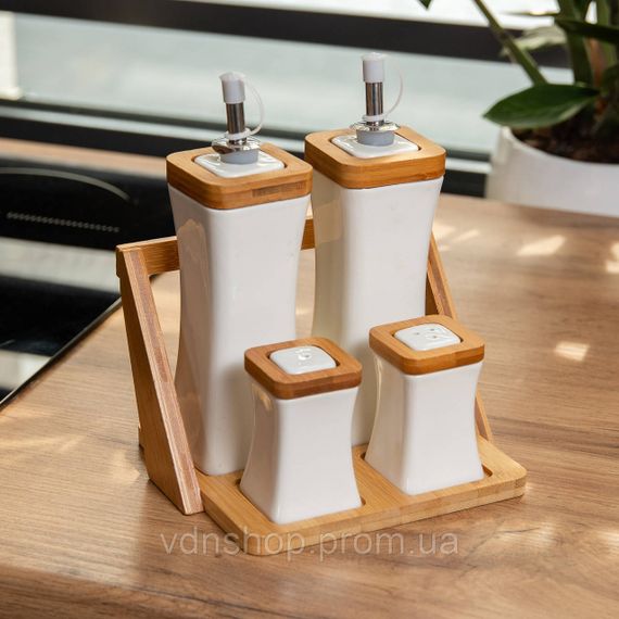 Набір для спецій порцелянаовий 4 предмети на бамбуковій підставці HP-1221 | Зображення 6