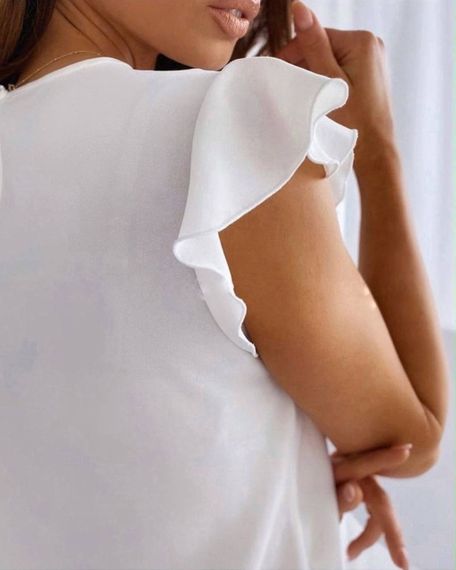 Женская легкая летняя блуза с коротким рукавом волан MI499 цвет белый, размер 50/52 | Зображення 3