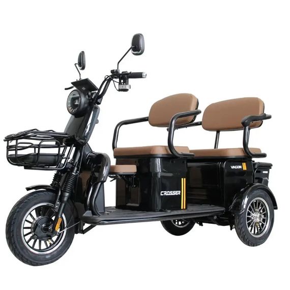 Електротрайк Crosser Vagon TR-4 1000W 72V 24Ah, триколісний електроскутер 3 місця до 60 км (чорний) | Зображення 3