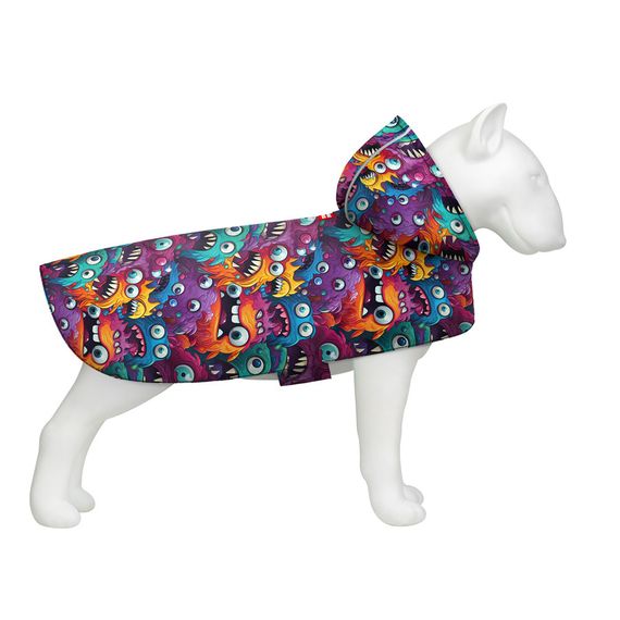 Дощовик-накидка з капюшоном для собак WAUDOG Clothes, малюнок "Зубасті монстри", XL, А 55-61 см, B 68-80 см, С