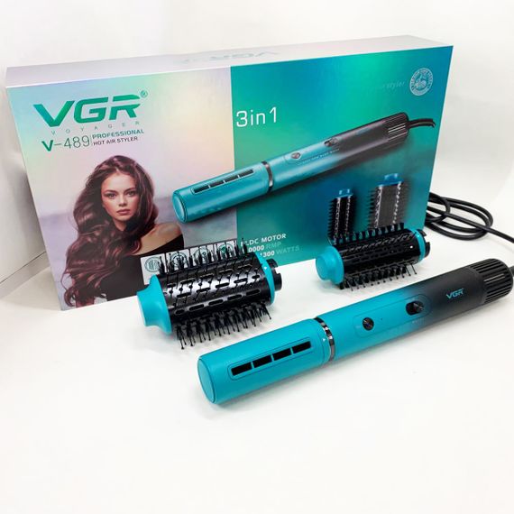 Електрична фен-щітка VGR V-489 стайлер для укладання волосся 1300 Вт. Колір: синій | Зображення 2