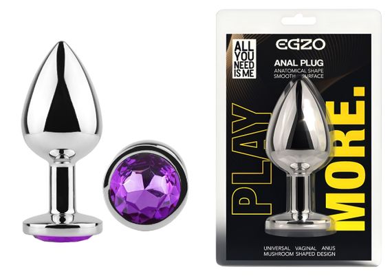 Анальна пробка з кристалом EGZO - Silver Round Plug Purple size M Sex Aura