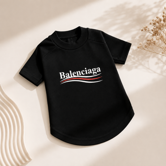 Брендовая футболка для собак Balenciaga с классическим логотипом и волной на спинке, черная | Зображення 1
