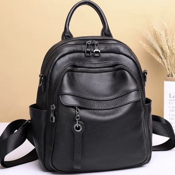 Жіночий шкіряний рюкзак міський. Модний рюкзак жіночий. Рюкзак з натуральної шкіри чорний 27735