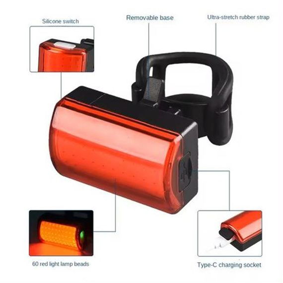 Стоп-сигнал для велосипеда від usb, Ліхтарик-мигалка для велосипеда, Велоліхтар на багажник TD-99 | Зображення 1