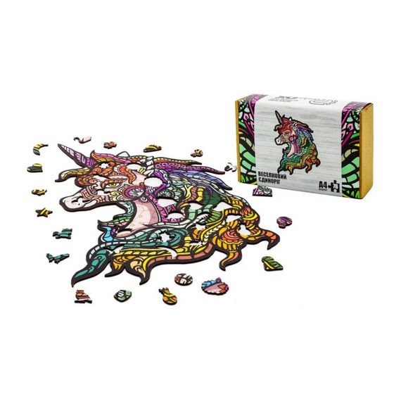 Фігурний деревяний пазл A4 Веселковий Єдиноріг PuzA4-00701, 76 деталей | Зображення 1