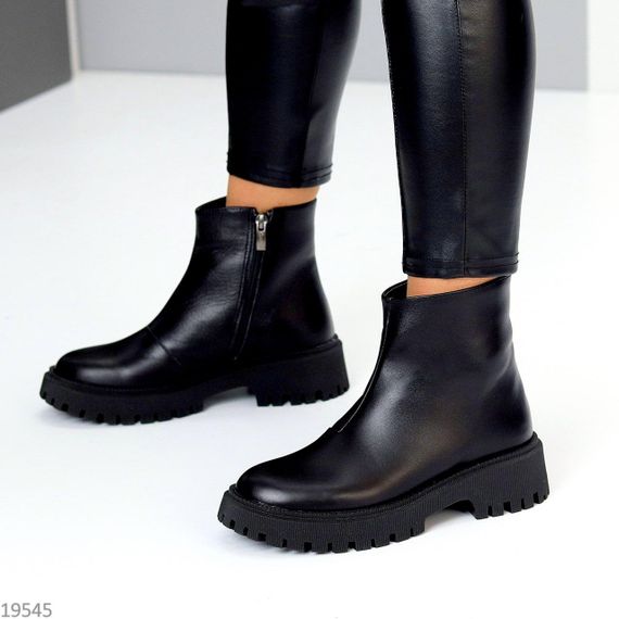 Комфортні чорні зимові черевики натуральна шкіра стильний мінімалізм | Зображення 4