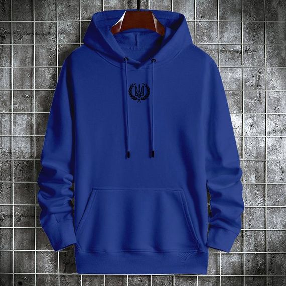 Мужской теплый худи на флисе с принтом Тризуб OC2233 цвет синий, размер XL