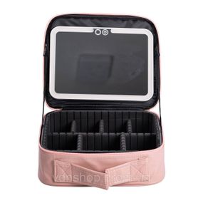 Органайзер косметичка из эко кожи с зеркалом и подсветкой 26×22×9 см HP-10-2AP