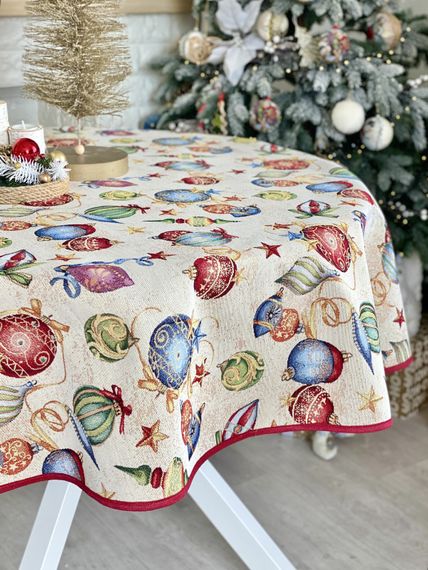 Скатертина гобеленова FIESTA Limaso, Ø140, Кругла, Новорічний, Золотий люрекс, 60% поліестер, 24% бавовна, 16% акрил, Гобелен | Зображення 3