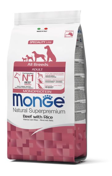 Корм Monge Monoprotein All breeds Adult Manzo сухий з яловичиною для дорослих собак усіх порід 15 кг