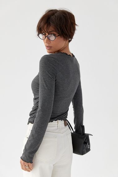 Жіночий лонгслів із хвилеподібною окантовкою - сірий цвет, S (є розміри) | Зображення 1