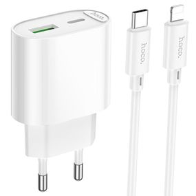 СЗУ Hoco C109A Fighter PD20W (1USB-C) + кабель Type-C to Lightning White