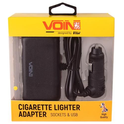 Розгалужувач (подовжувач) прикурювача VOIN 2 виходи +2USB 2400mA 12/24V SC-2004L дріт | Зображення 1