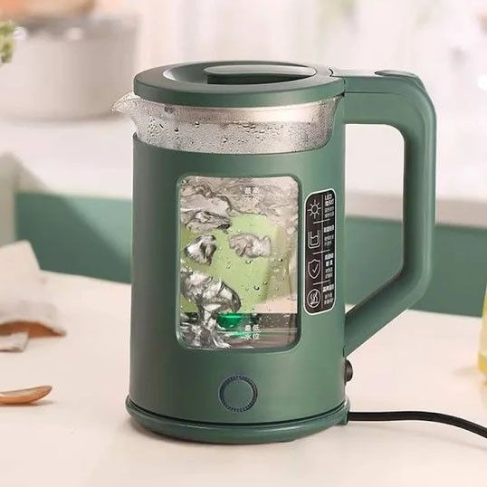 Електрочайник Rainberg RB-2220 скляний дисковий прозорий. Чайник із підсвічуванням 2200W. EO-789 Колір: зелений | Зображення 1