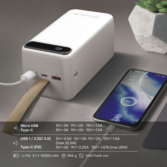 Повербанк 50000mAh TITANUM 741S 22.5W White | Зображення 5