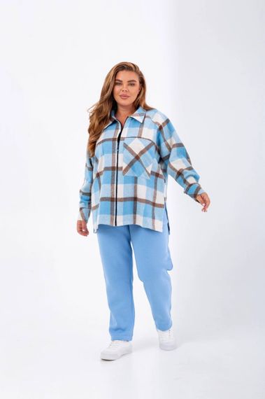 Женский теплый костюм рубашка и штаны NB23031 цвет голубой, размер 50/54 | Зображення 3