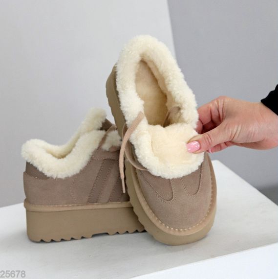 Модные зимние кроссовки угги натуральная замша цвет Латте | Зображення 6