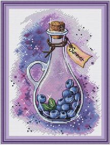 Набір для вишивання за нанесеною на канву схемою "Magic Berry Bottle Blueberries". AIDA 14CT printed 19*27 см