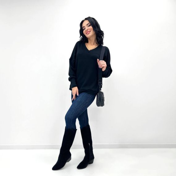 Женская красивая ангоровая кофта с V-образным вырезом GF04166 цвет черный, размер 42/44 | Зображення 1