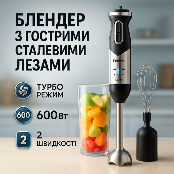 Занурювальний блендер для овочів Erstech E0601BR 600 Вт, Блендер для крем-супу переносний QW-15