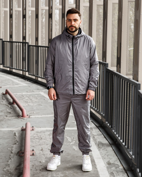 Мужской спортивный костюм из плащевки штаны и ветровка, BD0030 цвет серый, размер XL