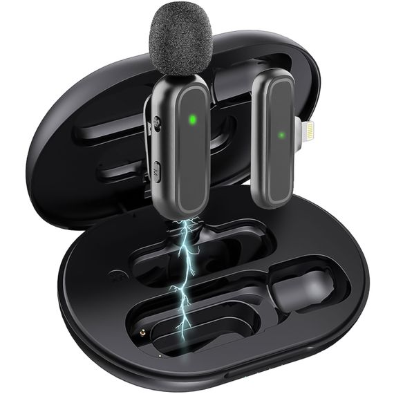 Беспроводной петличный микрофон с зарядным кейсом Savetek P33 Lightning, петличка для iPhone/iPad, до 20м | Зображення 1