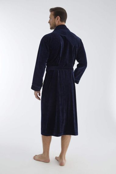 Чоловічий велюровий халат Nusa 20665 синій 2XL | Зображення 4