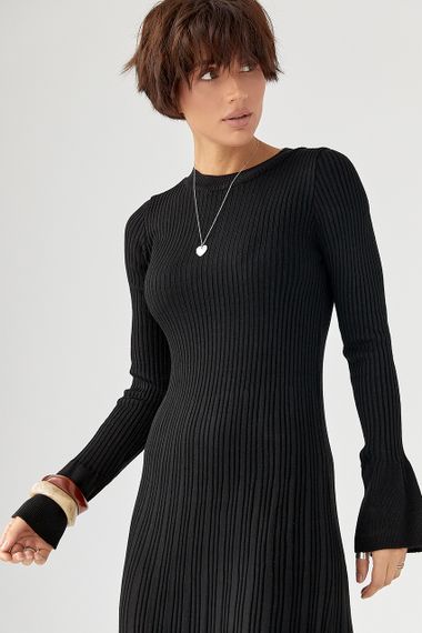 Однотонна сукня максі в рубчик - чорний цвет, ONE SIZE (є розміри) | Зображення 2