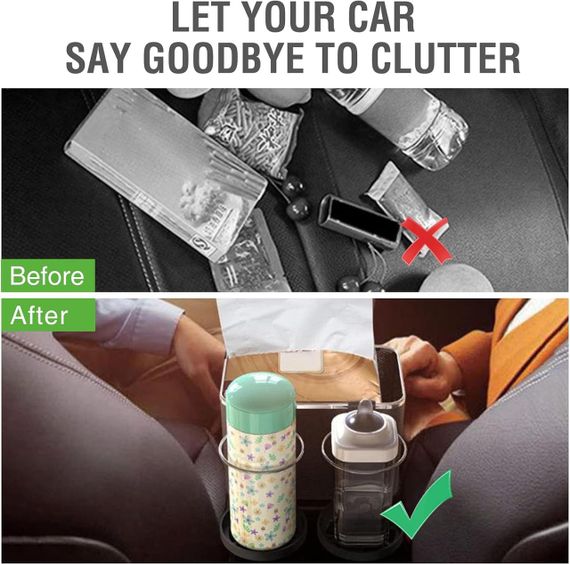 Органайзер в автомобіль, Ящик для зберігання Підсклянники для води, Ящик для зберігання серветок із 2 тримачами | Зображення 2