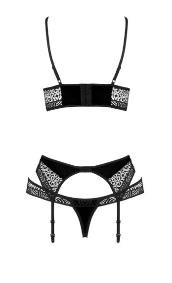 Комплект білизни з ажурними вставками та поясом для панчох SCARLET SET black S/M - Passion | Зображення 3