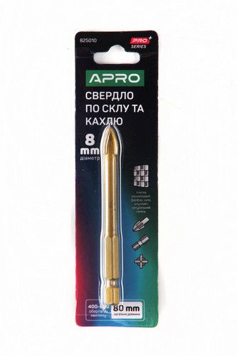 Сверло по стеклу и кафелю 4 грани HEX 8мм PRO APRO