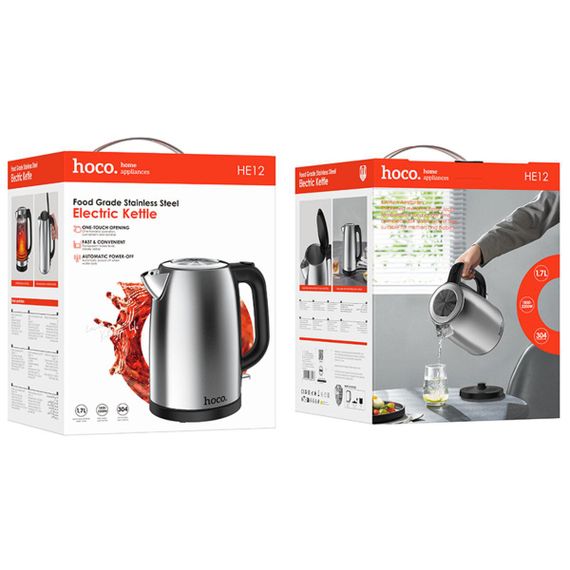 Електрочайник HOCO HE12 1.7L stainless steel electric kettle (EU) Stainless Steel | Зображення 1