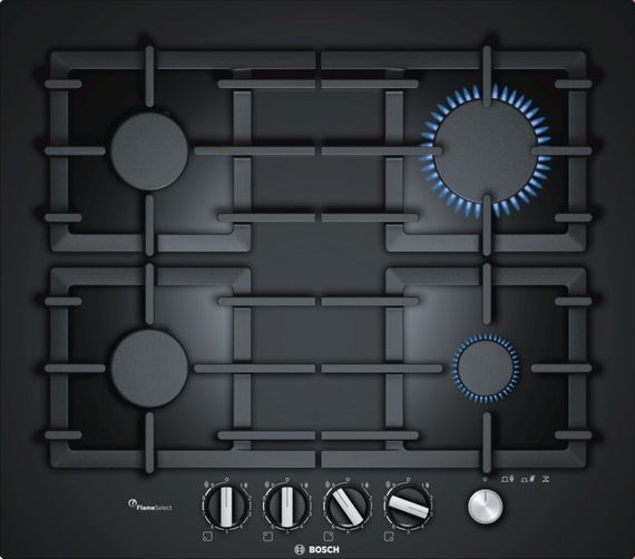 Встраиваемая газовая поверхность Bosch PPP6A6M90R - Ш-60см./4 конфорки/чугун/черное стекло (PPP6A6M90R)