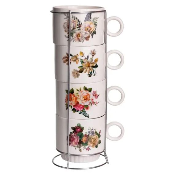 Набор чашек для чая и кофе на металлической подставке Flower 4 (шт) по 300 (мл) подарочный набор фарфоровых чашек FM-7