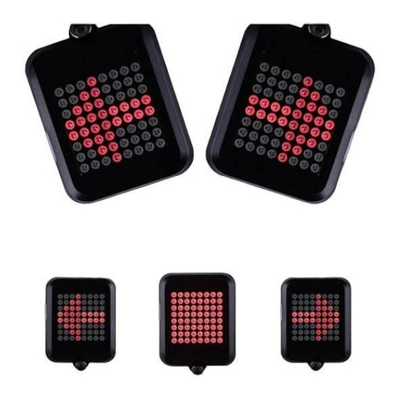 Велофонарь с автоматическим указанием поворотов (красный + желтый) + лазер AQY-0100  Черный