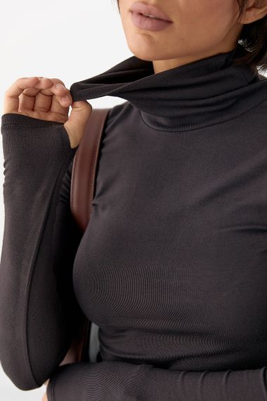 Однотонний гольф із високою горловиною - темно-коричневий цвет, L (є розміри) | Зображення 3