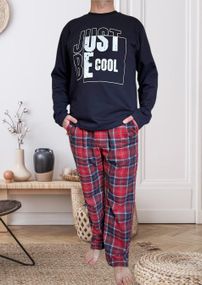 Піжама чоловіча тепла Just be COOL (штани+лонгслів) прінт, клітина червоно-синя