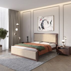 Двоспальне дерев'яне ліжко Mebigrand Барселона Б4 Горіх темний/Аляска 23 (Бежевий) 140х190 см (MBG-12870)