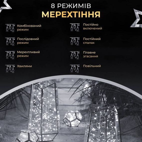 Гірлянда роса на пульті 200 метрів на 2000 led світлодіодів крапля на зеленому дроті біла 2000L200MGW | Зображення 5