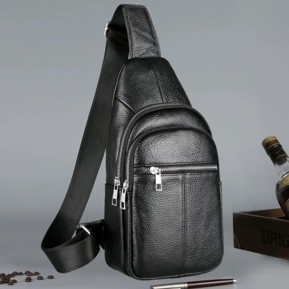 Мужская сумка-слинг кожаная кросс боди черная Tiding Bag A25F-5060A | Зображення 8
