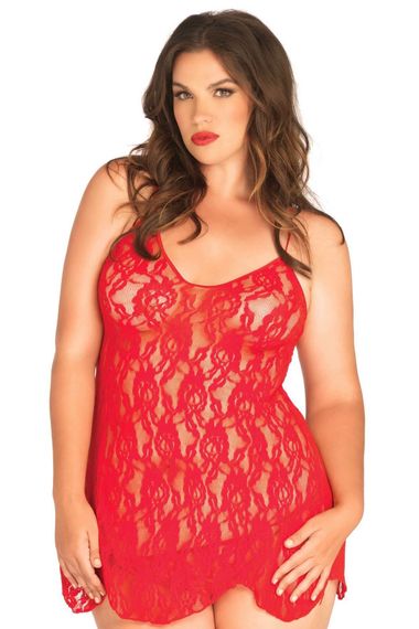 Сорочка Leg Avenue Rose Lace Flair Chemise Plus Size Червона