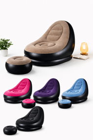 Надувной диван с пуфом Air Sofa / Надувное велюровое кресло с пуфиком+насос