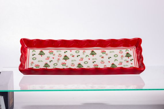 Сервірувальне новорічне блюдо для закусок Merry Christmas 36,5×13×3 (см) з порцеляни CR-1-16 | Зображення 1
